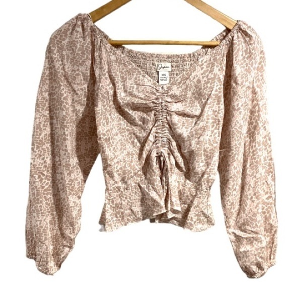 Japna peasant‎ top cropped xs pink & tan blouse - Picture 1 of 5
